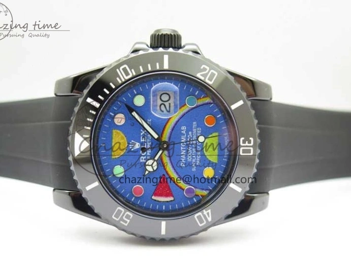 MiroTime 1227 Submariner 40mm Black Ceramic 5GF Best Edition Blue Candy Dial on Black Rubber Strap SA FashionForward 2473